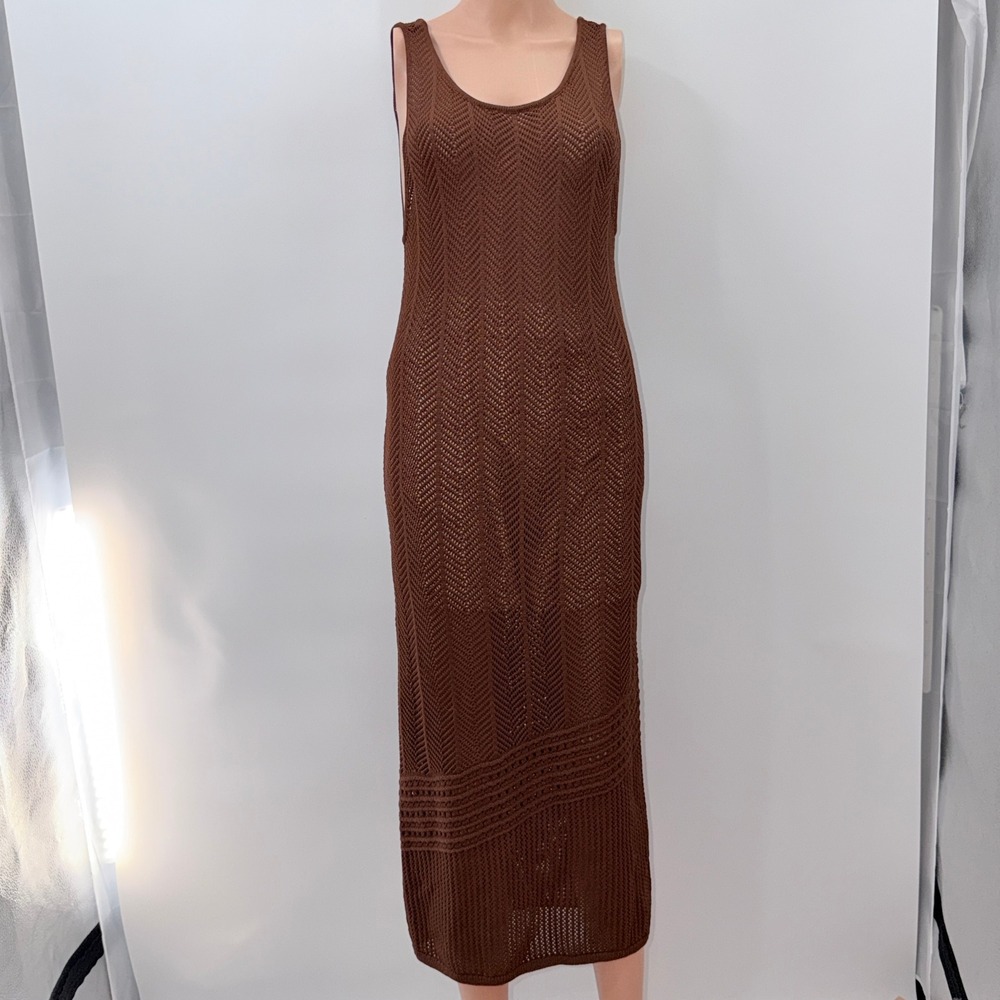 Gabrielle Union L Crochet Knit Maxi Earthy Boho Coastal Beach Vacation 70s Retro